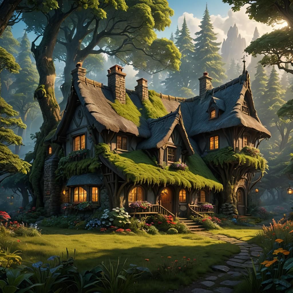 Enchanted Forest Cottage: Detailed Fantasy Concept Art
