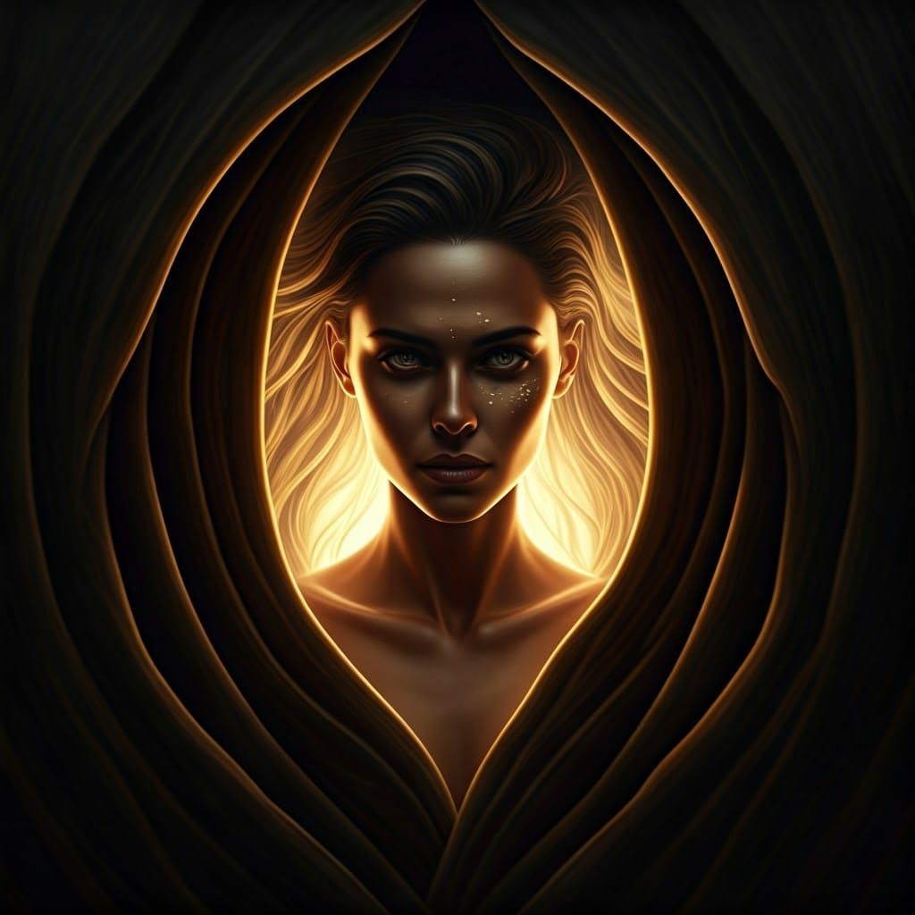 Woman Emerges From Cocoon in Golden Light