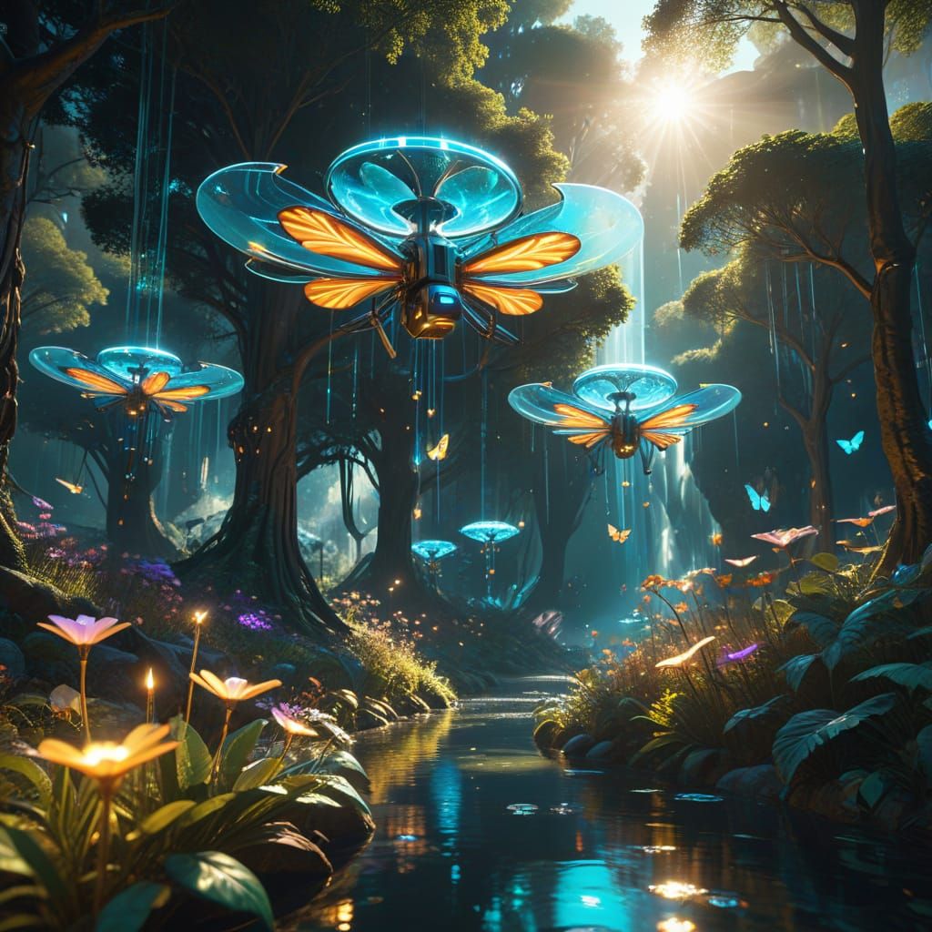Ethereal Bioluminescent Metropolis in a Solarpunk Utopia