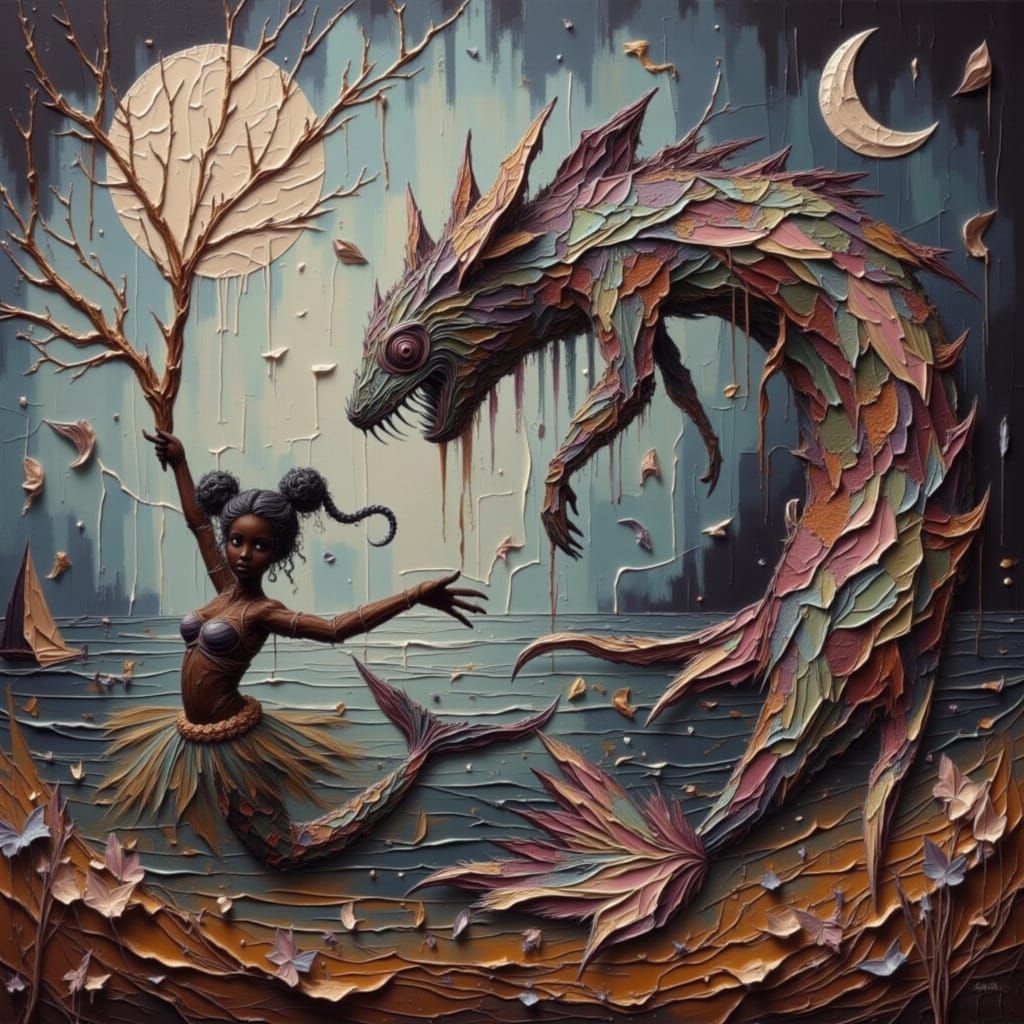 Mermaid Flees Giant Whale in Artistic Rendering