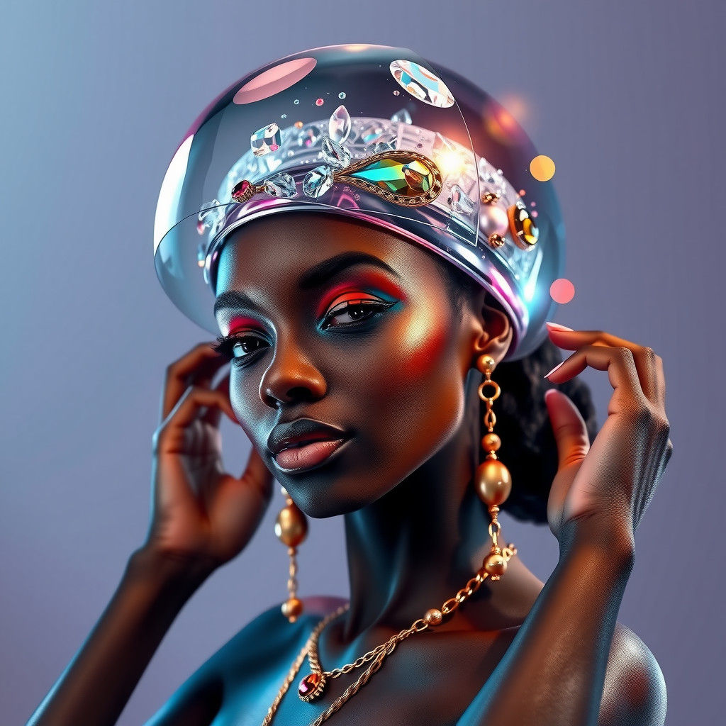 Futuristic Glass Hat on Woman, Syd Mead Style