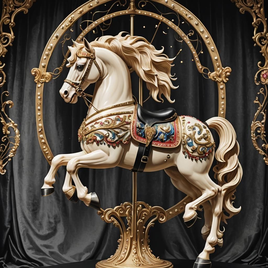 Ornate Carousel Horse in Hyperrealistic Splash Art