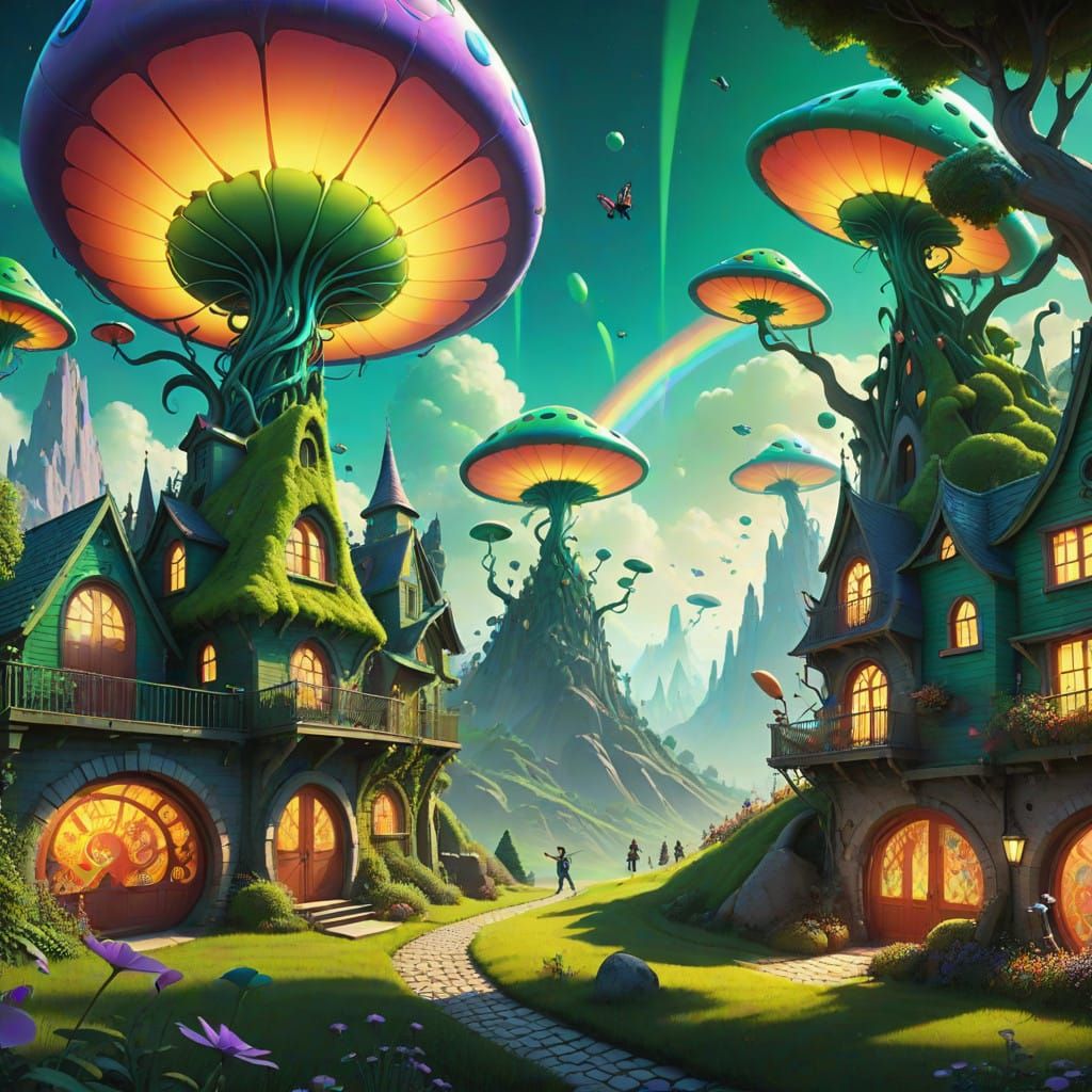 Mystical Fae Creatures Soar on Iridescent Bugs in Vibrant Me...