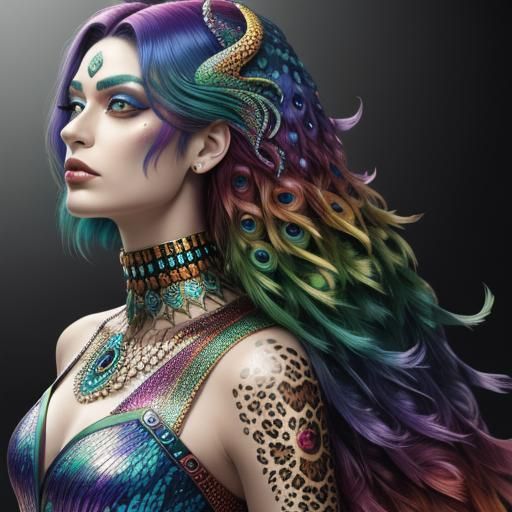 Rainbow Dragon Woman: Holographic Cosmic Illustration