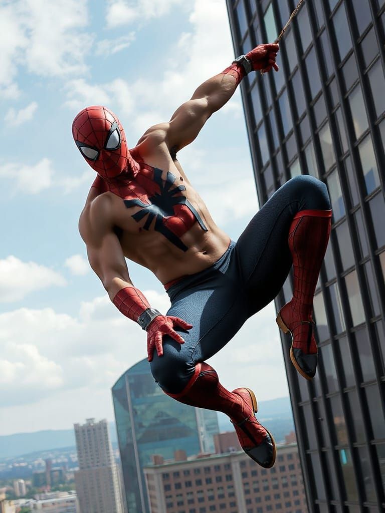 Spiderman Swings Through Cityscape