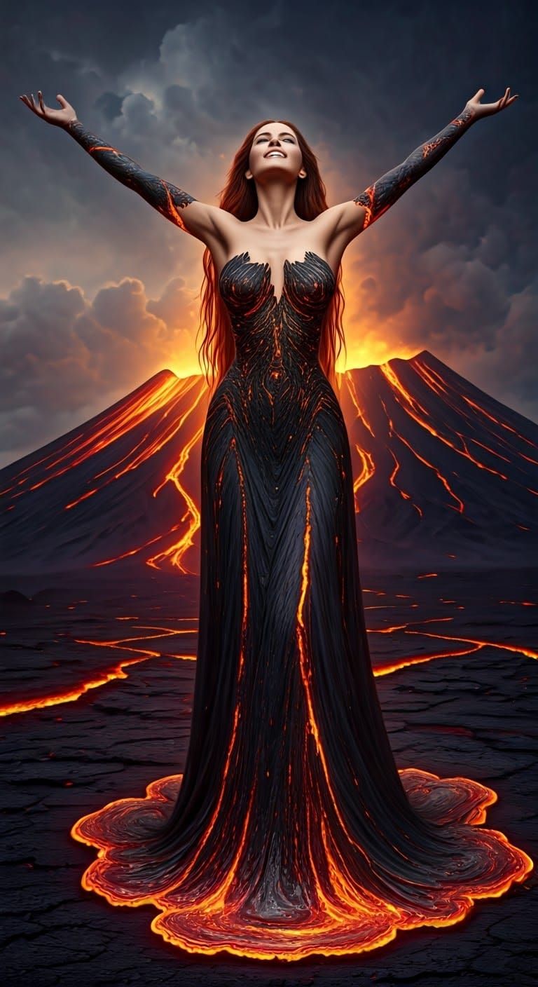 Ethereal Goddess Embracing Volcanic Fury