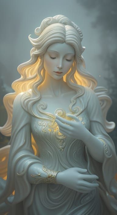 Ethereal Fantasy Statue in Porcelain as a Dreamlike Masterpi...