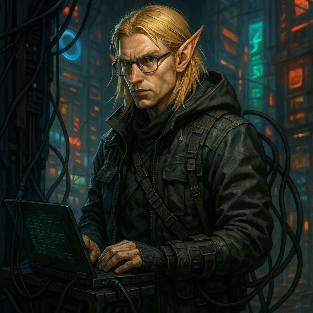 Shadowrun Male Elf Decker in Cyberpunk Style
