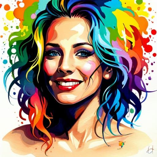 Joyful Woman Portrait with Rainbow Color Splash