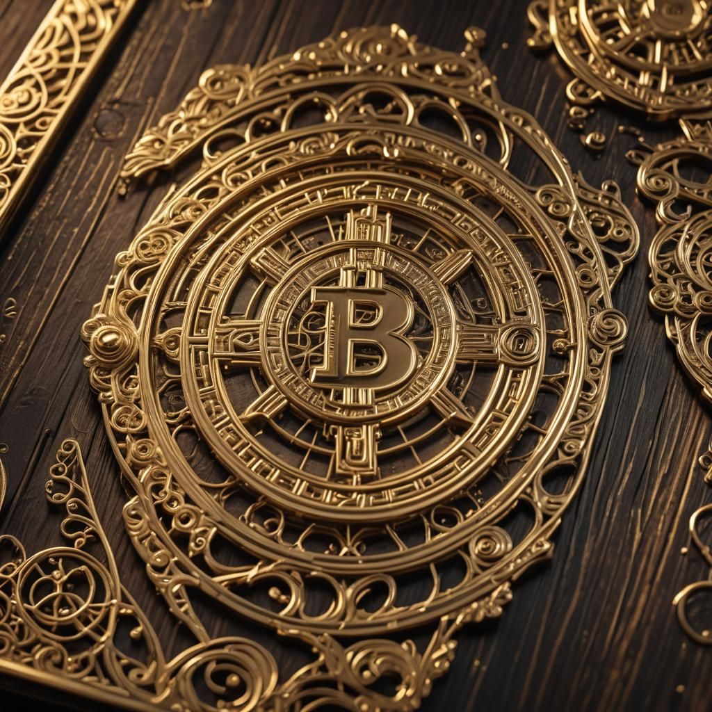 Intricate Gold Crypto Wallet Miniature: Digital Art