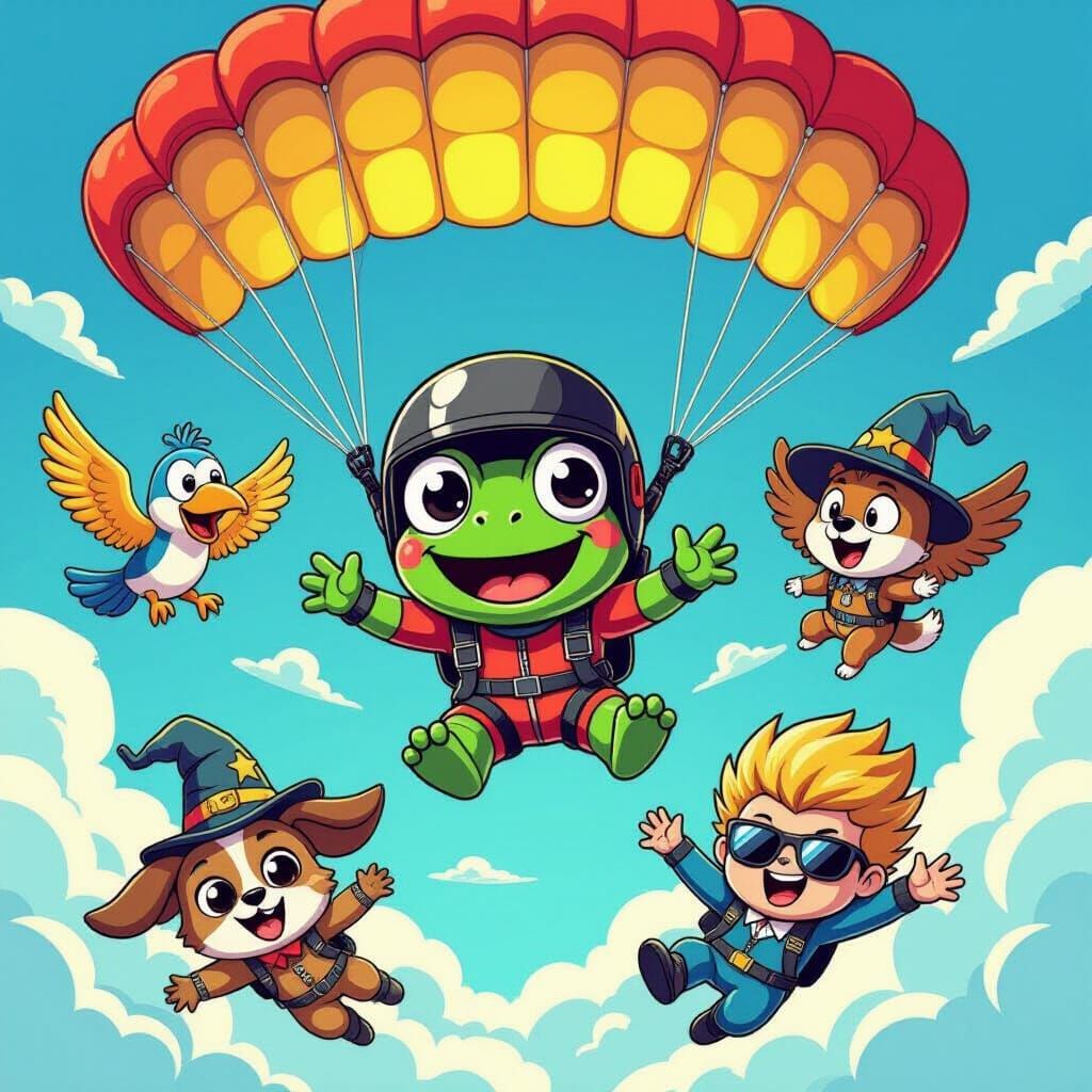 Animated Characters Skydiving Illustration