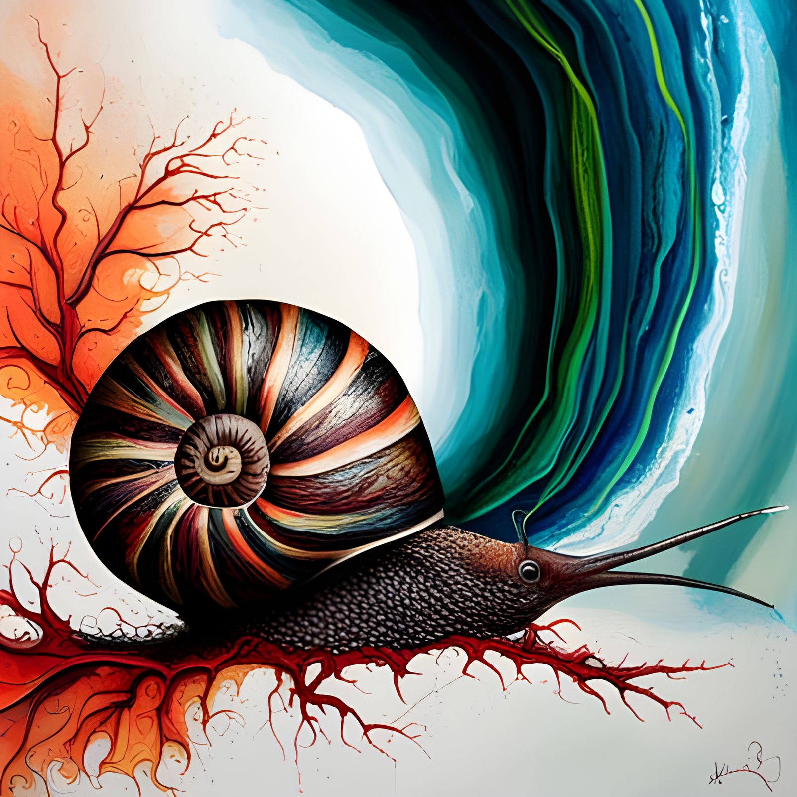 Abstract Snail Saying Nevermore in Fine Detail