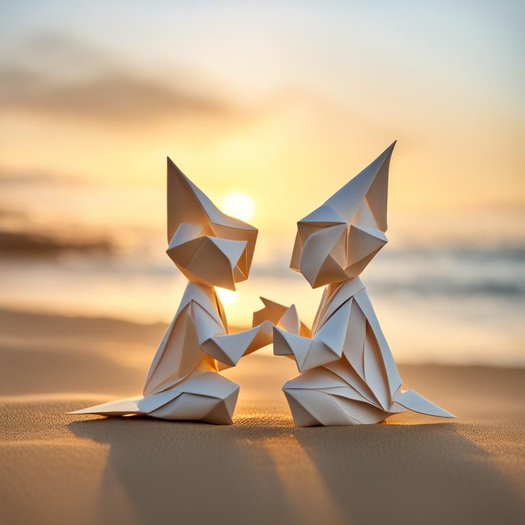 Origami Baby on Beach at Sunset