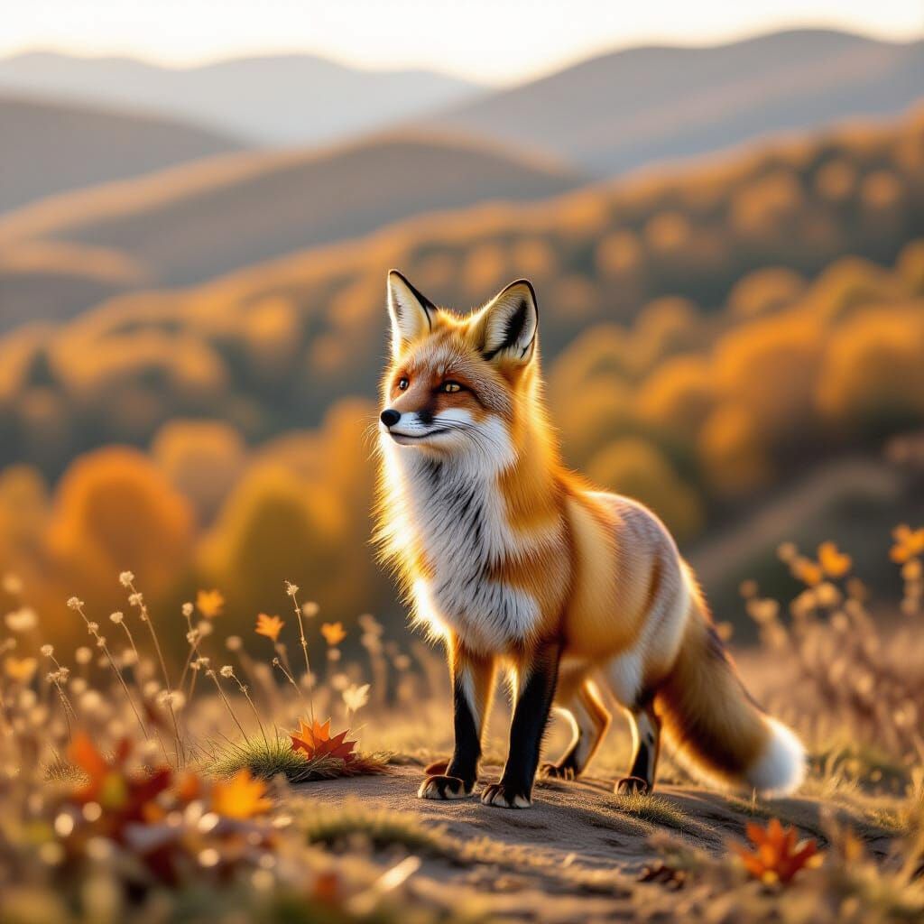 Serene Fox Weaving Autumn Breeze on Hilltop