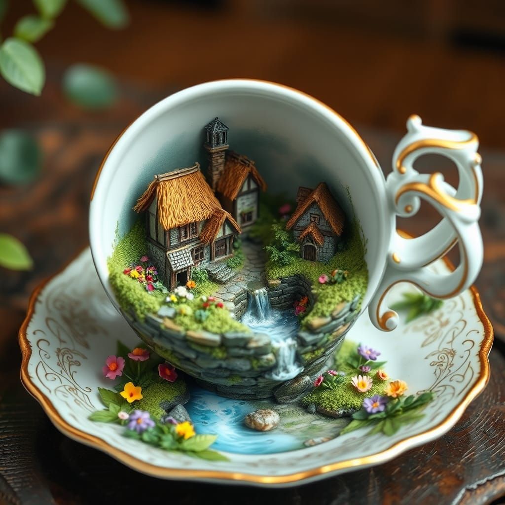 Teacup Village: A Medieval Fantasy Watercolor