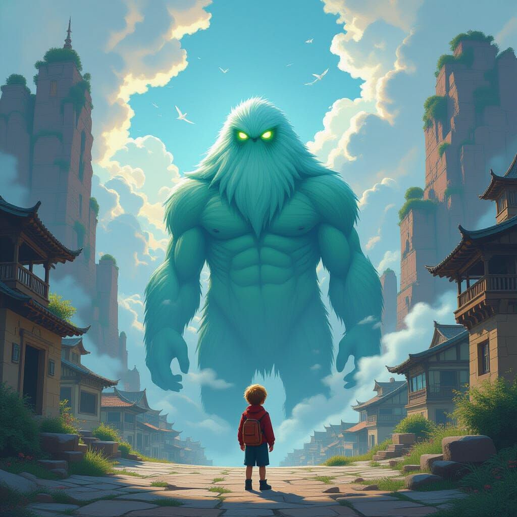 Colossal Creature in Mystical Realm, Digital Art