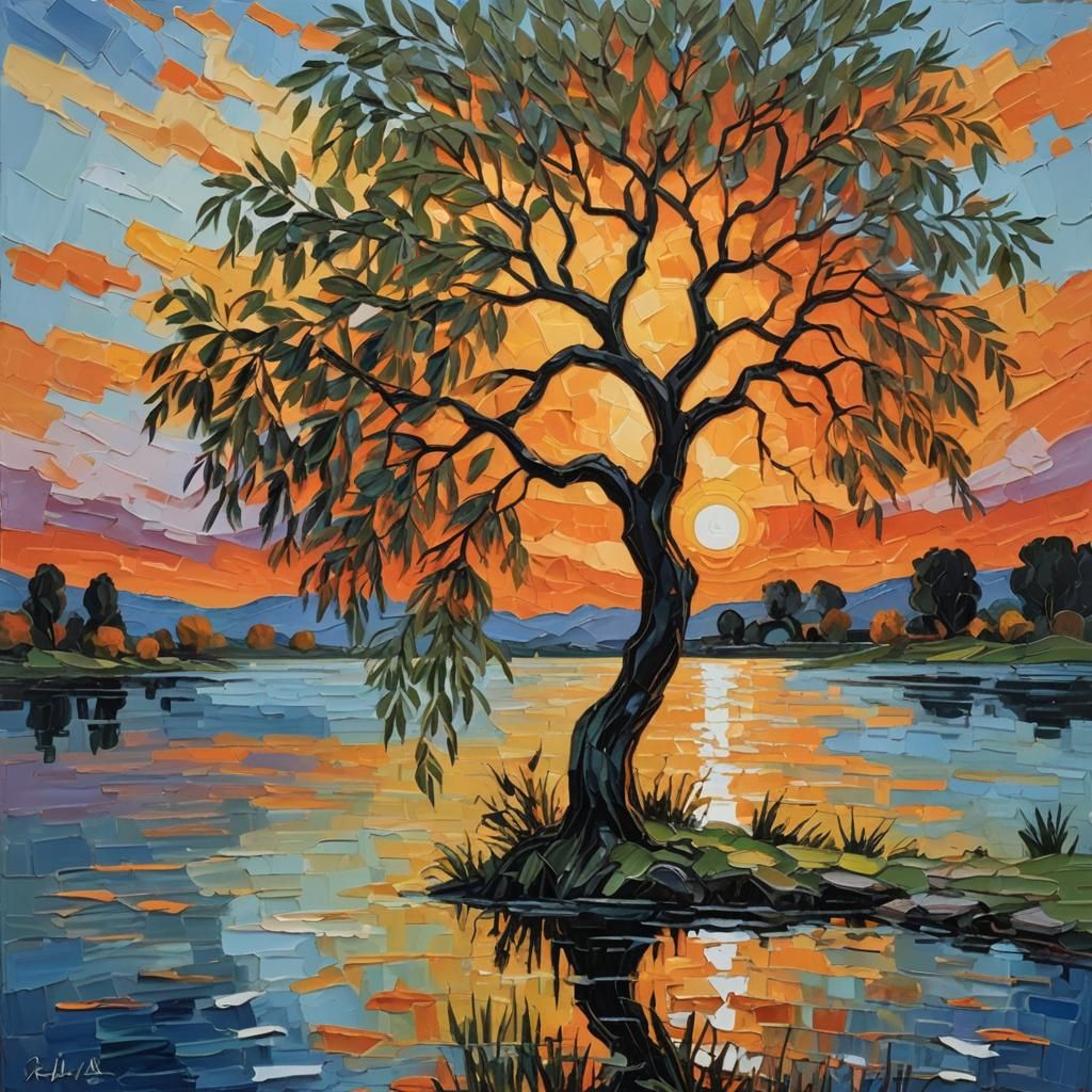 Surreal Sunset Impasto Painting with Thick Brushstrokes