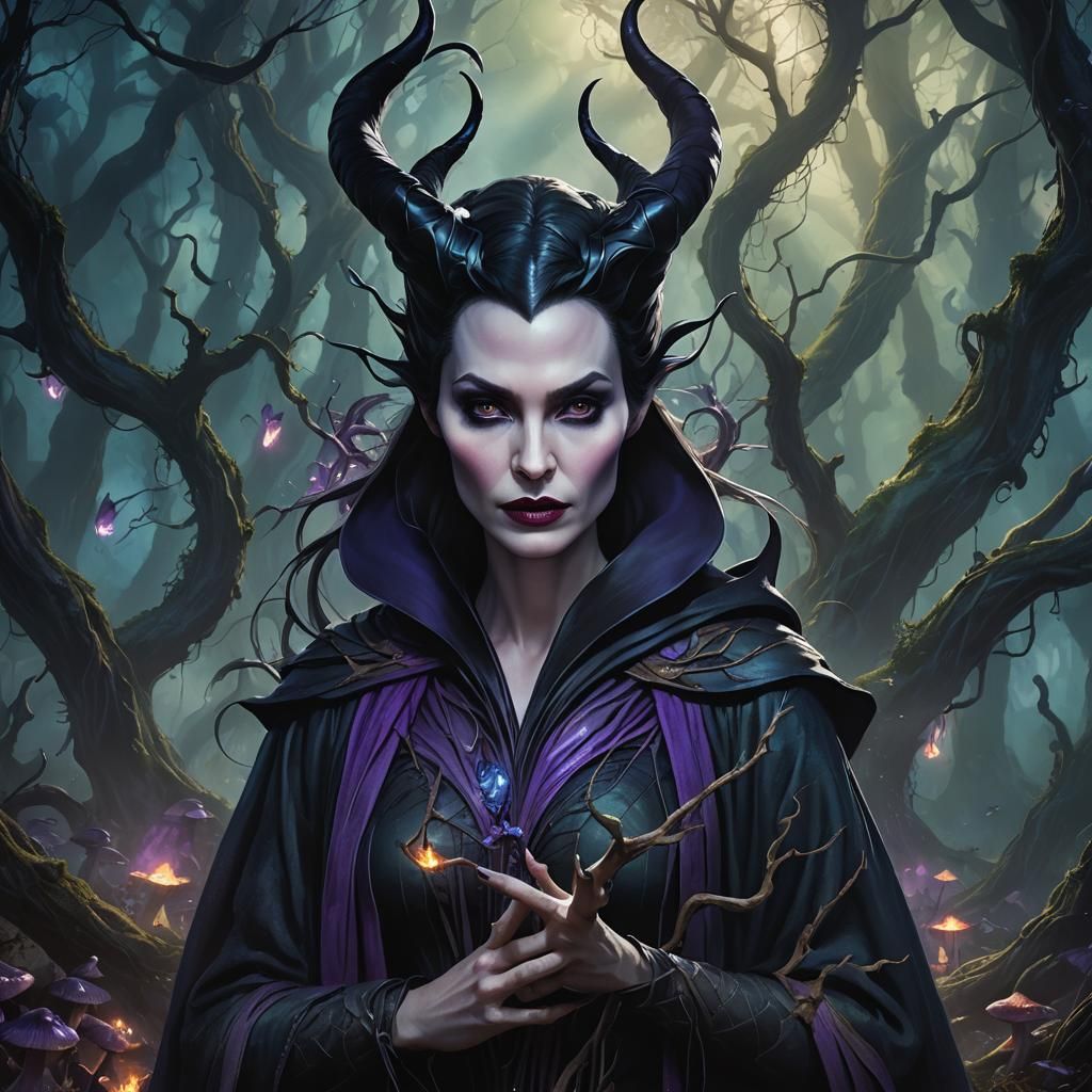 Maleficent in Eerie Forest: Mythical Fantasy Art