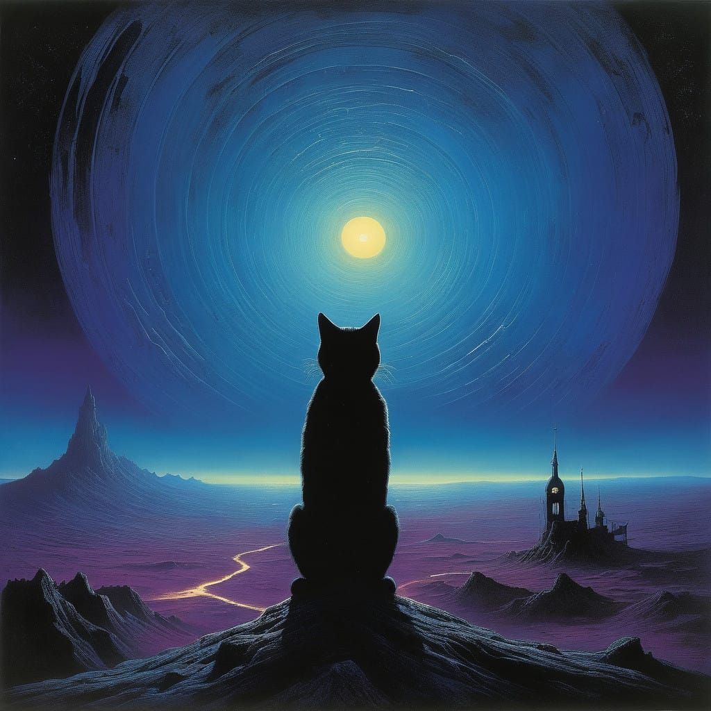 Cosmic Feline Entity Emerge from Starry Void