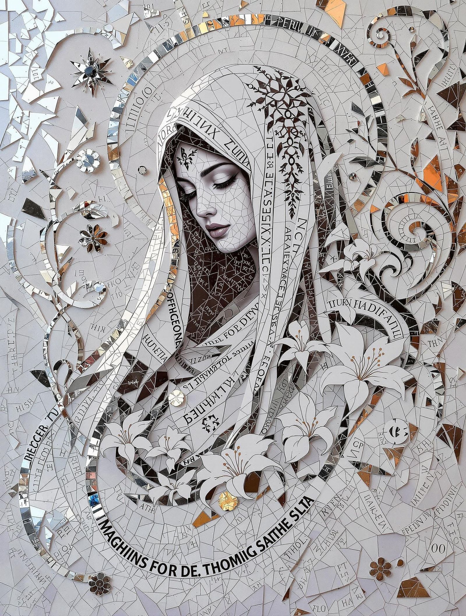 Mystical Slavic Goddess in Iridescent Glass Mosaic