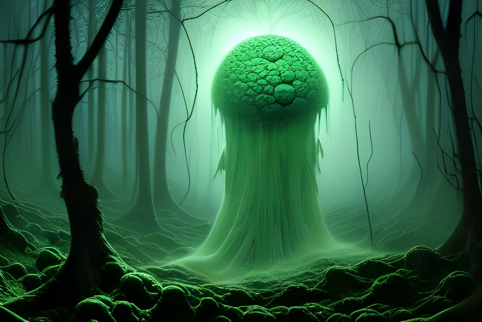 Glowing Coccolithophore Floats Through Haunted Forest