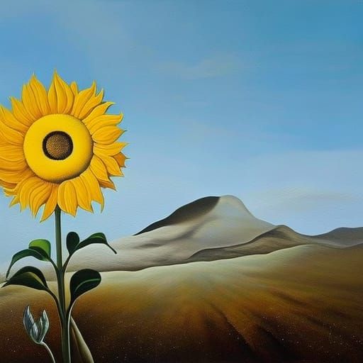 Surreal Sunflower in Dali Style, Oil on Canvas