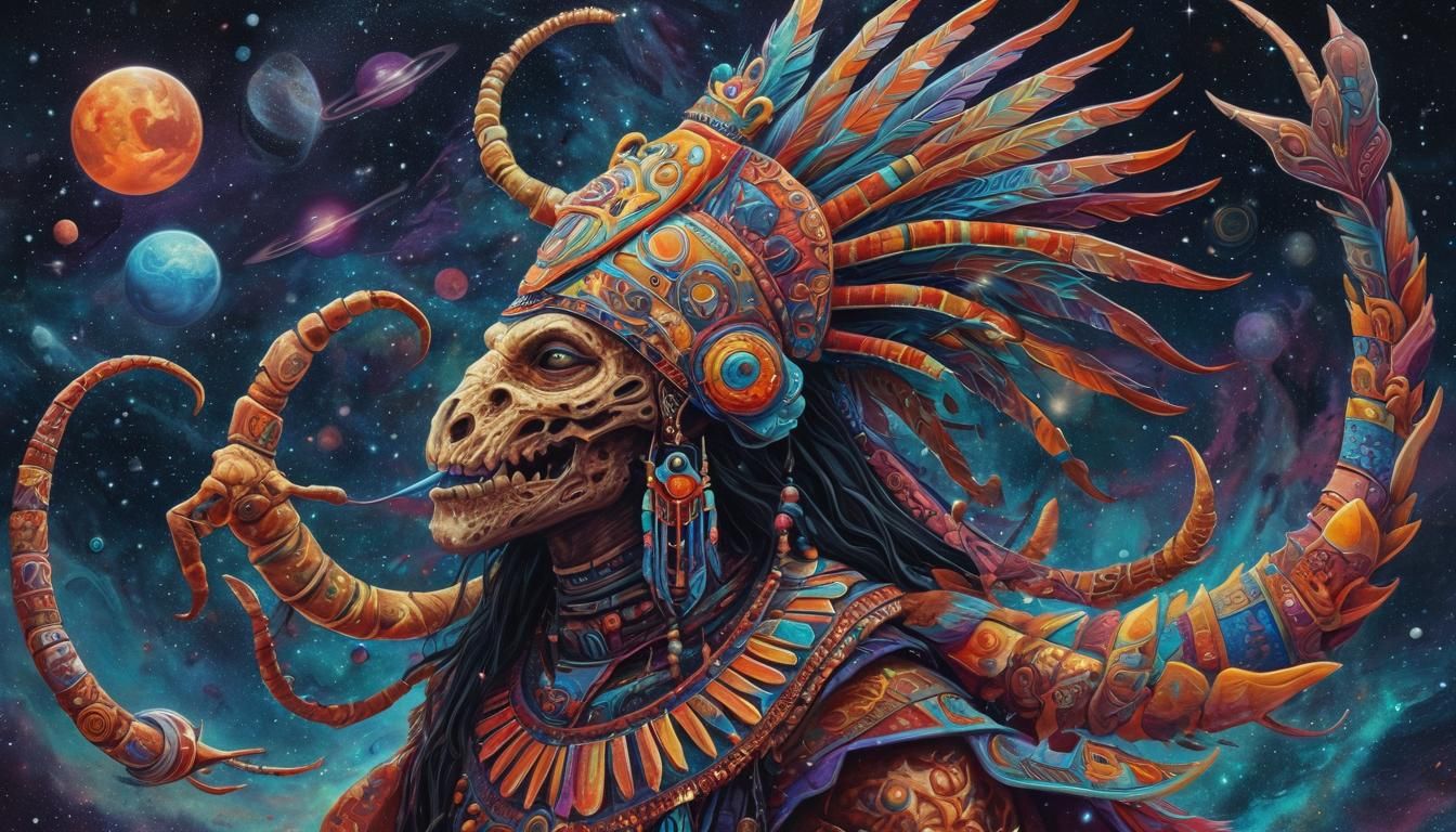 Cosmic Scorpion Portrait in Mixed Media Style