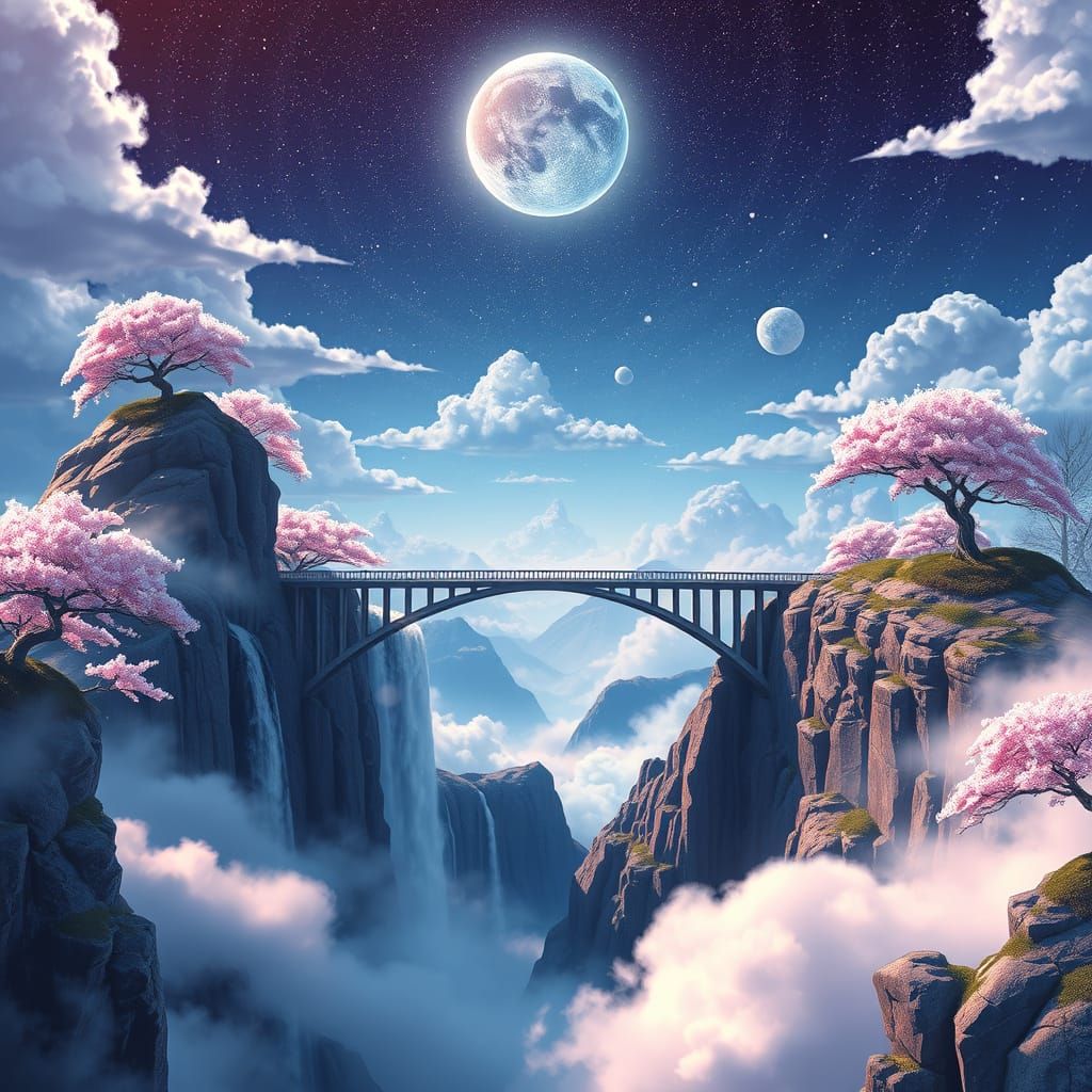 Majestic Bridge Between Realms in a Dreamlike Fantasy Landsc...