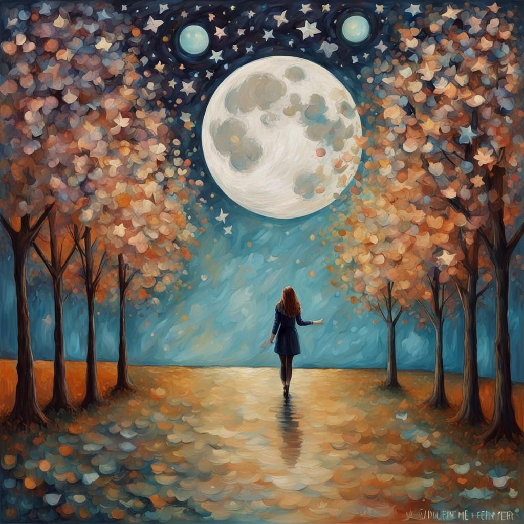 Impressionistic Moon Journey: A Fantastical Art Piece