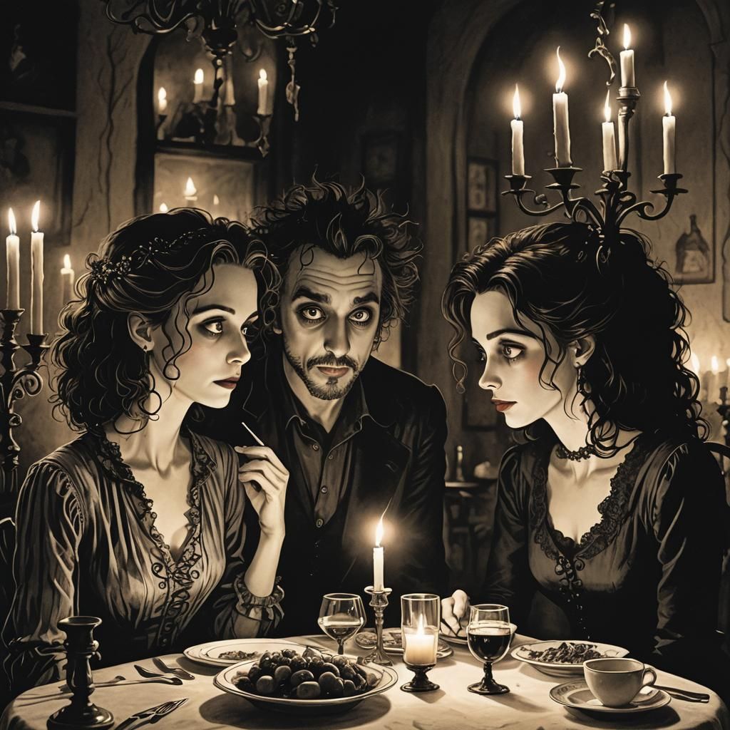 Couple's Candlelit Dinner in Tim Burton Style