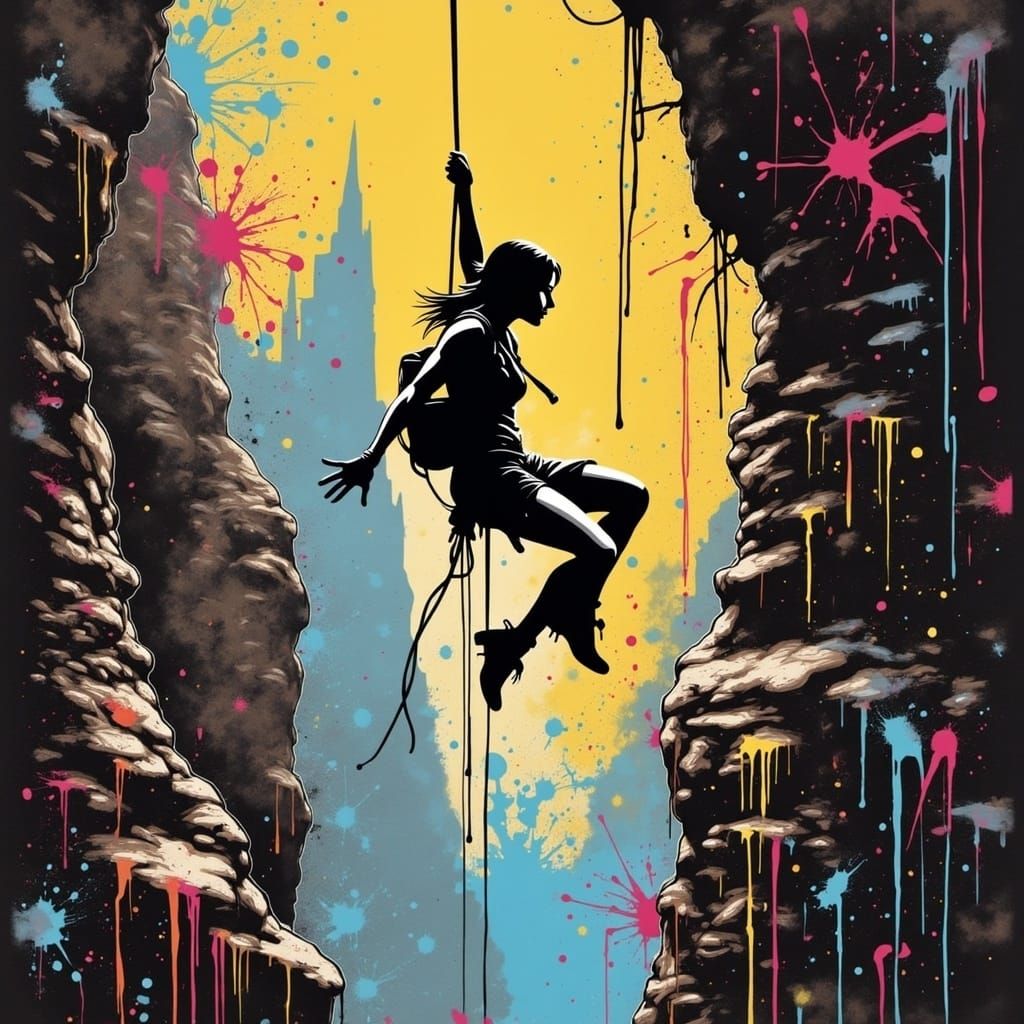 Lara Croft Swings in Banksy-Style Graffiti Art