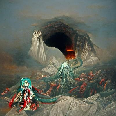 Dark Fantasy Figure at Fiery Precipice