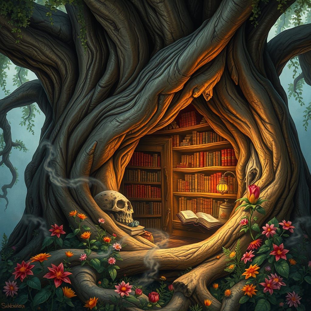 Ancient Tree Hides Whimsical Library Sanctuary