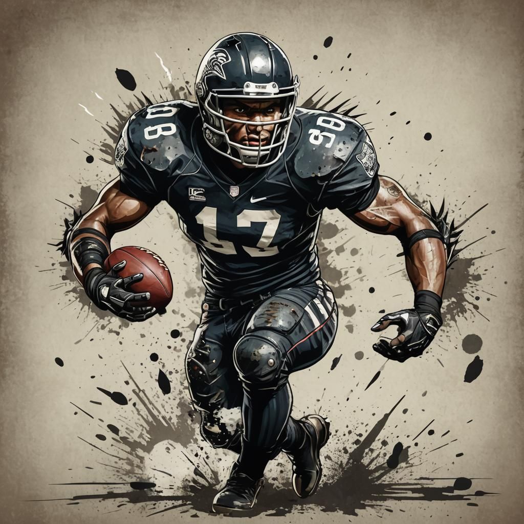 Punk Football Player Illustration in Detailed Matte Painting