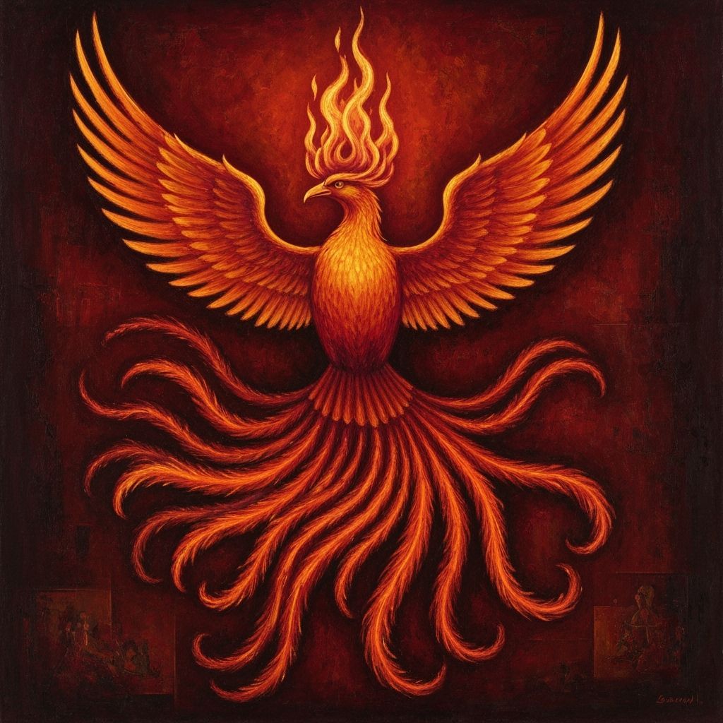 Phoenix Rising: Abstract Cubism in Fiery Hues
