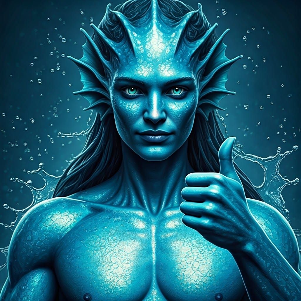 Vibrant Water Elemental Portrait in Hyper-Realistic Style