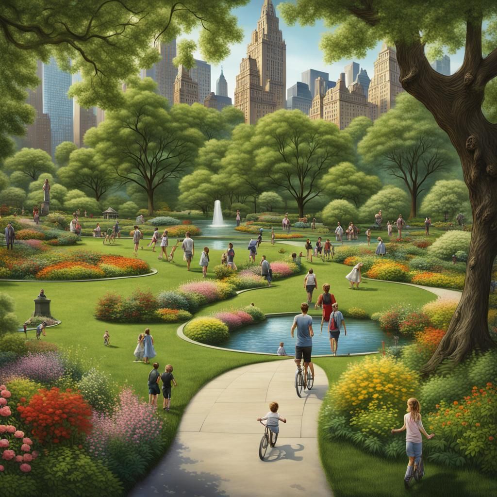 Vibrant Central Park Scene in Detailed Matte Painting