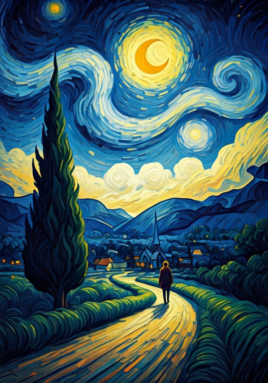 Lonely Figure in Swirling Landscape as Impasto Painting