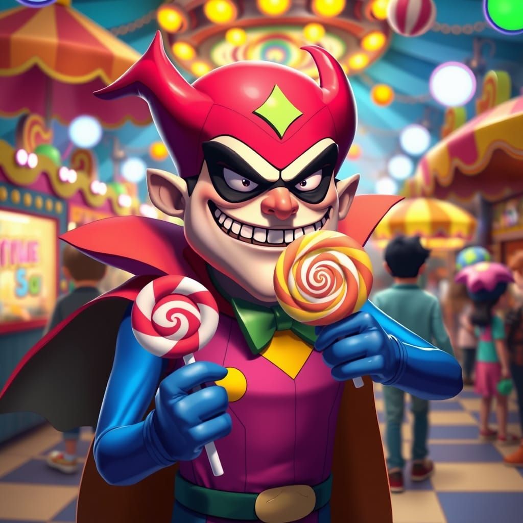 Cartoon Villain Steals Lollipop at Carnival