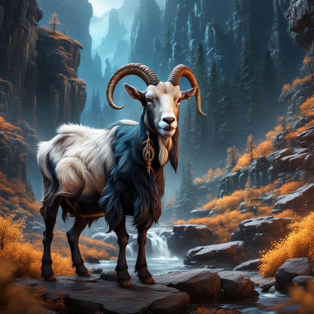 Fantastical Deer Goat in Detailed Matte Painting