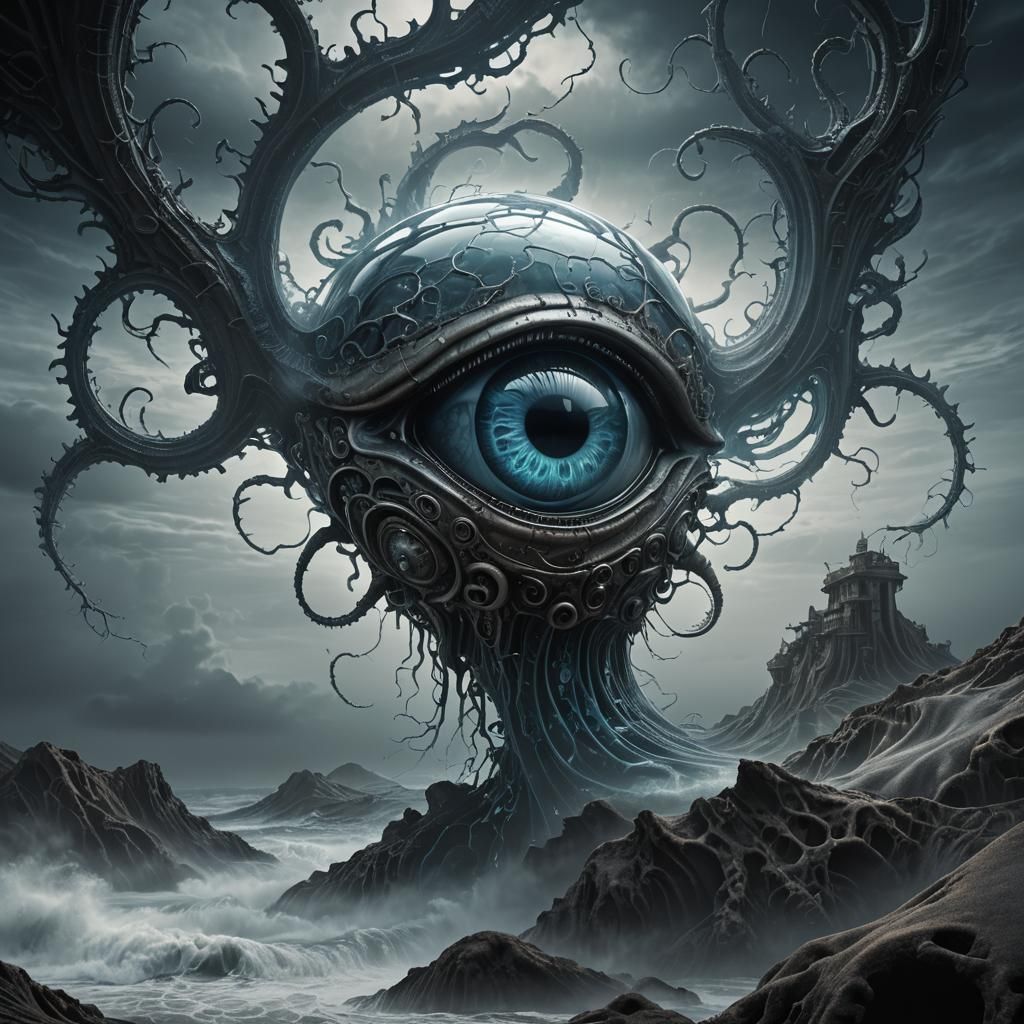 Glass A with Biomechanical Eye, 3D Render