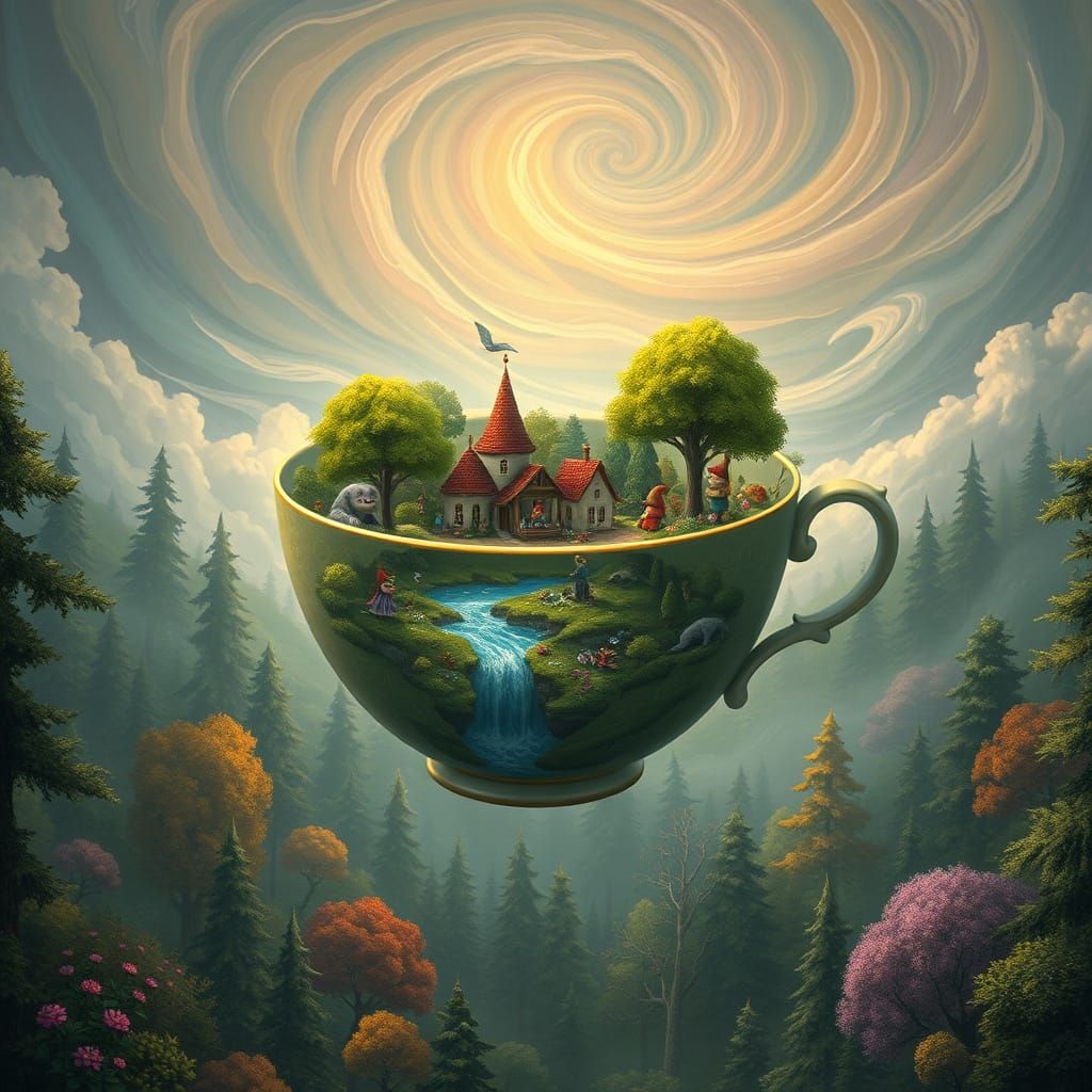 Whimsical Teacup Wonderland in Surreal Fantasy Style