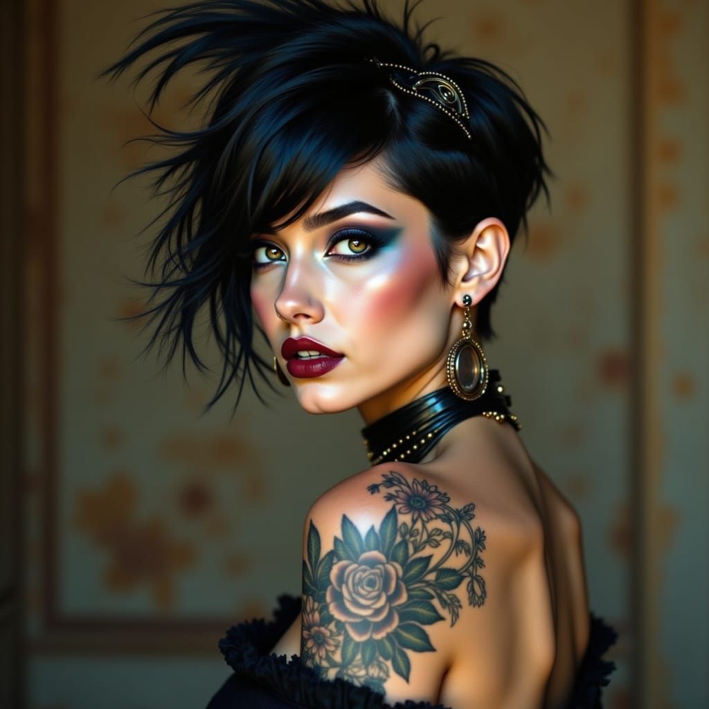 Cyberpunk Bohemian Beauty with Regal Baroque Accents