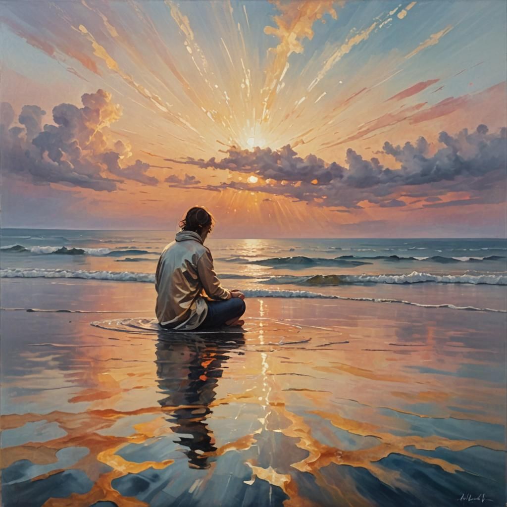 Mystical Seascape Meditation in Surreal Oil Painting Style