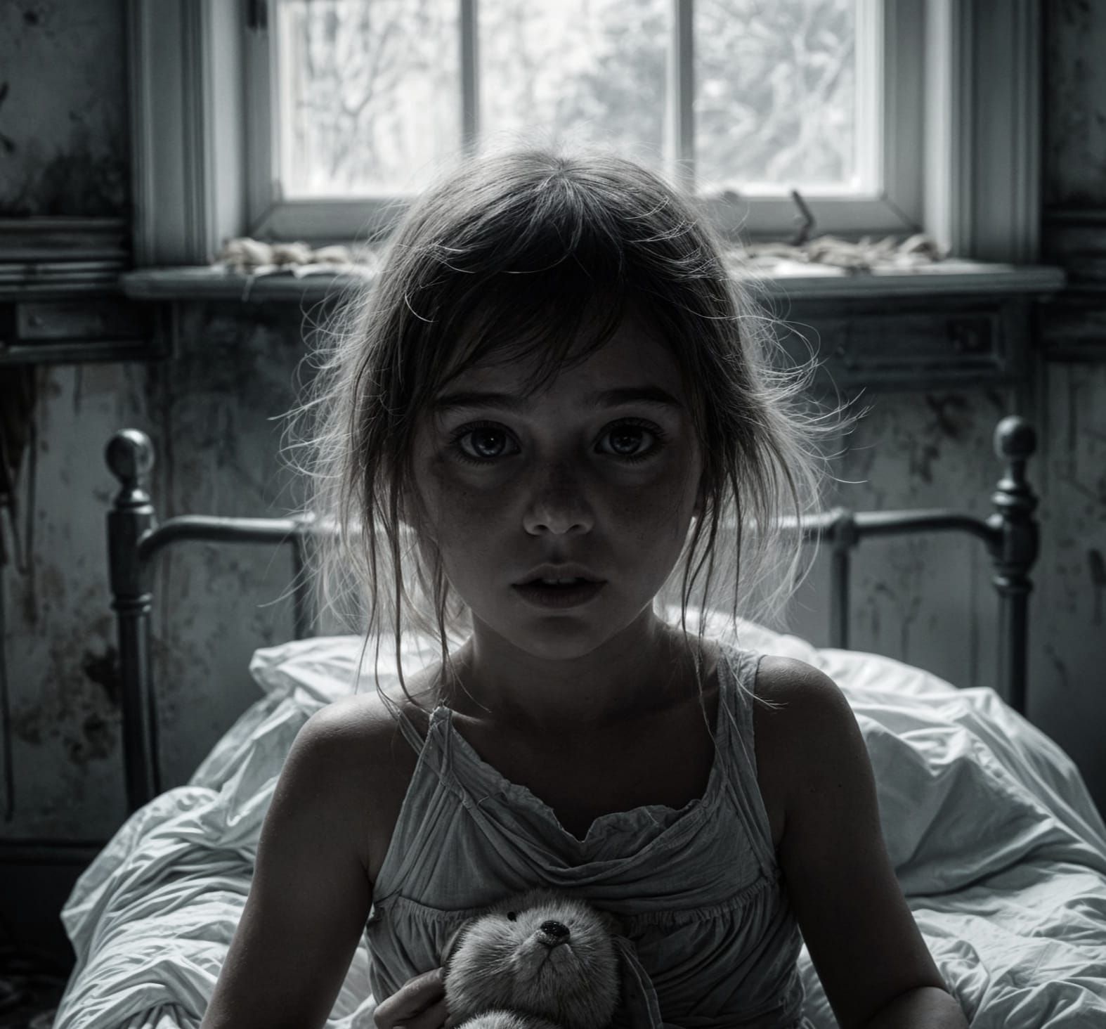 Ghostly Girl in Haunted Asylum Patient Room