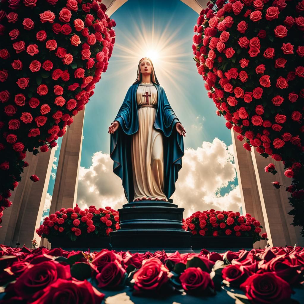 Our Lady of Grace with Falling Roses