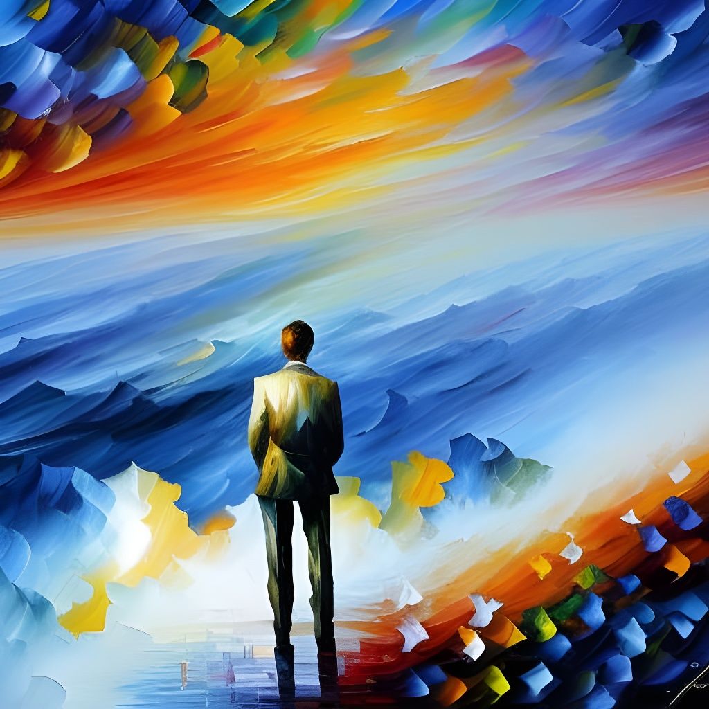 Colorful Wanderer Above a Misty Sea, Impasto Style