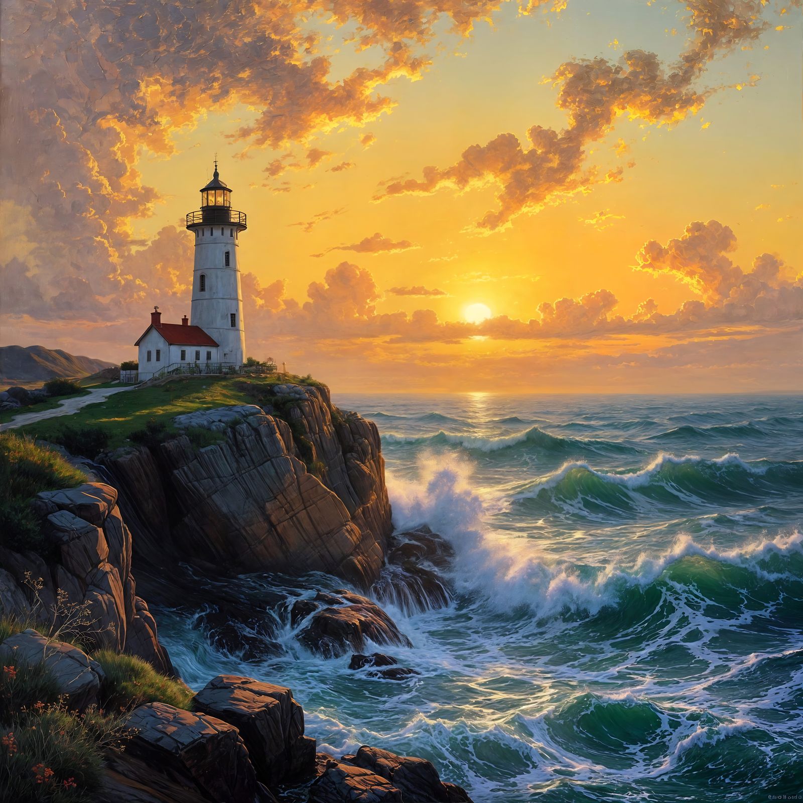 Solitary Lighthouse on Stormy Cliff