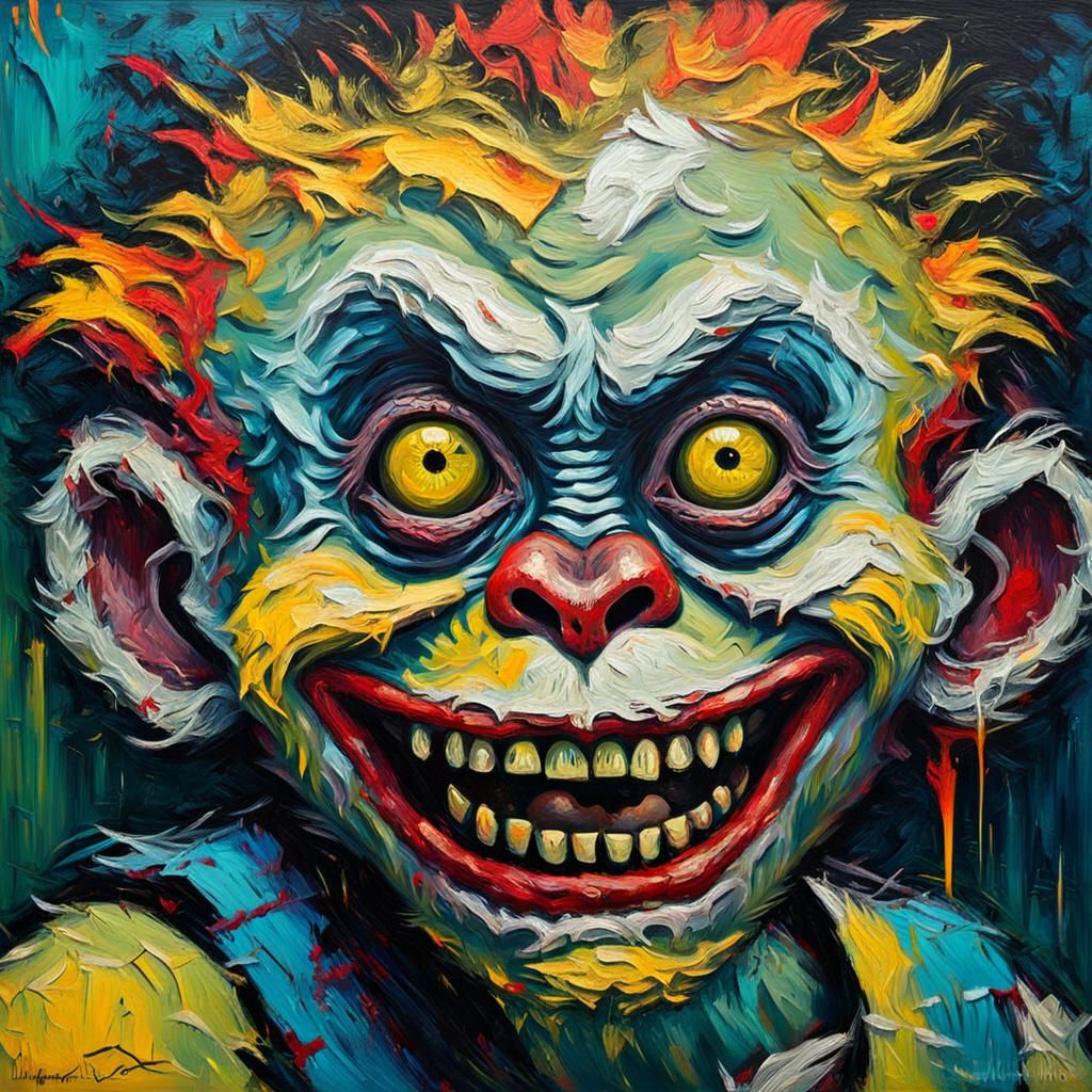 Neo-Expressionist Zombie Monkey Clown Girl Portrait