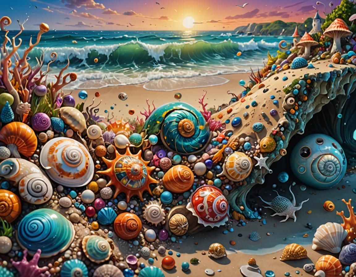 Surreal Shore with Exotic Sea Creatures